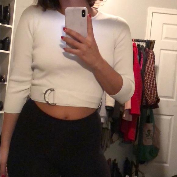 Forever 21 white long sleeve belted crop too - Picture 3 of 3